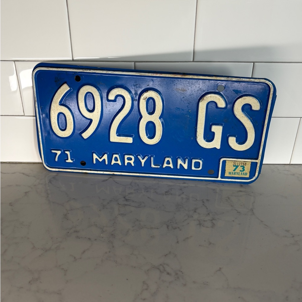 Vintage 1971 Blue Maryland License Plate